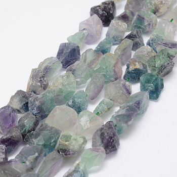 Raw Rough Natural Fluorite Bead Strands, Nuggets, 15~20x14~18x10~14mm, Hole: 1mm, about 25pcs/strand, 14.9 inch(38cm)