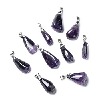 Natural Amethyst Pendants, with Platinum Brass Findings, Nuggets, 33~39x10~18x7~13mm, Hole: 4x6mm