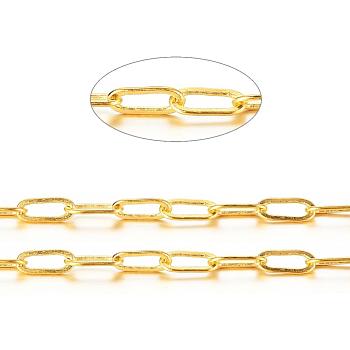 Brass Paperclip Chains, Flat Oval, Drawn Elongated Cable Chains, Soldered, Long-Lasting Plated, with Spool, Cadmium Free & Nickel Free & Lead Free, Golden, 6x2.6x0.4mm, about 16.4 Feet(5m)/roll
