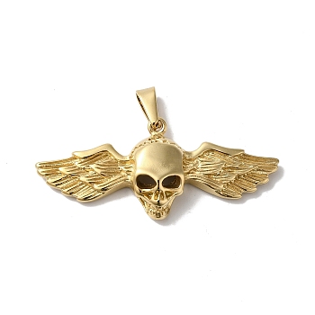 PVD Vacuum Plating 304 Stainless Steel Pendants, Skull with Wing Charm, Golden, 25.5x58x7.5mm, Hole: 9.5x4mm