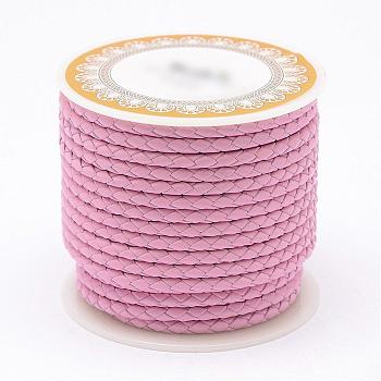Braided Cowhide Leather Cord, Leather Rope String for Bracelets, Pink, 4mm, about 5.46 yards(5m)/roll