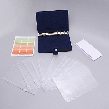 Felt Covered Binder Rings Scrapbook, with Sticky Note, PVC Ziplock Bags & Tearable Paper Book, Rectangle, Midnight Blue, 10.8~18.5x6.2~18x0.3~0.7cm, 15pcs/set