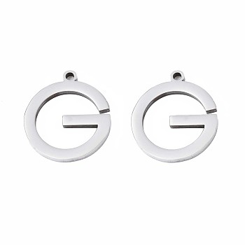 201 Stainless Steel Pendants, Letter G, Stainless Steel Color, 20x18x1.5mm, Hole: 1.6mm