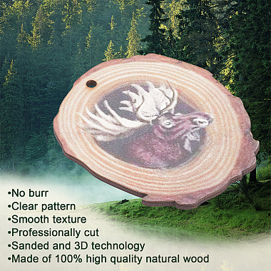 Creatcabin 1 набор плоских круглых деревянных подвесных украшений 3d с узором лося(HJEW-CN0001-16)-4
