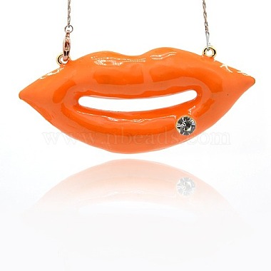 Golden OrangeRed Lip Alloy Rhinestone+Enamel Pendants