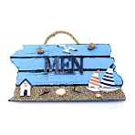 Mediterranean Style MDF Hanging Plate, with Hemp Cord, Word Men for Bathroom Toilet Decoration, Deep Sky Blue, 160mm(HJEW-TAC0012-07B)