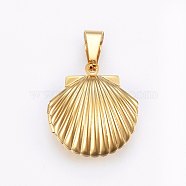 316 Stainless Steel Locket Pendants, Scallop, Real 18k Gold Plated, 23.5x22x9mm, Hole: 10x5mm, Inner Size: 14x15mm(STAS-O103-38G)
