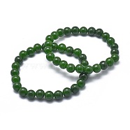 Natural TaiWan Jade Bead Stretch Bracelets, Round, Dyed, 2 inch~2-1/8 inch(5.2~5.5cm), Bead: 10mm(BJEW-K212-C-019)