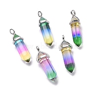 Faceted Bullet Glass Pointed Pendants, with Platinum Plated Brass Findings, Dark Green, 38~39.5x12.5x10mm, Hole: 5x3mm(KK-E282-01P-07)