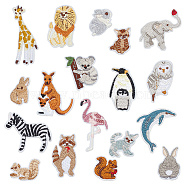 WADORN 18Pcs 18 Style Cartoon Style Non Woven Clothin Animal Embroidered Cloth Patches, Applique Patch, Sewing Craft Decoration, Flamingo/Penguin/Cat, Mixed Color, 22.5~66x20~51x2mm, 1pc/style(DIY-WR0003-95)