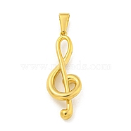Ion Plating(IP) 304 Stainless Steel Pendants, Musical Note Charm, Golden, 43x16x8mm, Hole: 10x5mm(STAS-R231-02G)