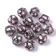 Polymer Clay Rhinestone Beads, with Shell Chips, Round, Pink, 16~18mm, Hole: 1.6mm(X-RB-S055-23K)