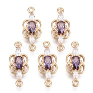Brass Micro Pave Cubic Zirconia Links Connectors, with Glass, Long-Lasting Plated, Light Gold, Butterfly, Violet, 17.5x7x3mm, Hole: 1.2mm(KK-R111-008-A03)