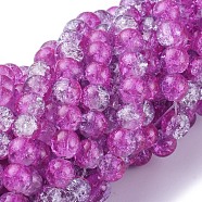 Two Tone Magenta & Light Blue Crackle Glass Round Beads Strands, 8mm, Hole: 1.3~1.6mm, 31.4 inch(X-CCG-Q002-8mm-09)