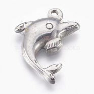 304 Stainless Steel Pendants, Dolphin, Stainless Steel Color, 25x17.8x4mm, Hole: 1.8mm(X-STAS-L212-001P)