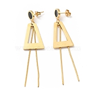 Enamel Triangle with Long Tassel Dangle Stud Earrings with 316 Stainless Steel Pins, Vacuum Plating 304 Stainless Steel Jewelry for Women, Golden, 70mm, Pin: 0.7mm(EJEW-F285-03G)