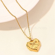 Love Heart Stainless Steel Pandant Necklace, Golden, Lock, 15.75 inch(40cm)(PW-WG59510-01)