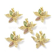 Eco-Friendly Brass Cubic Zirconia Pendants, Long-Lasting Plated, Real 18K Gold Plated, Flower, Colorful, 24.5x29x6mm, Hole: 3.5x4mm, 5pcs/box(KK-SZ0004-54)