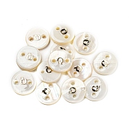 Freshwater Shell Buttons, Flat Round , Letter Q, 12x2mm, Hole: 1.6mm(BUTT-Z001-01Q)