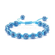 Sparkling Ball Rhinestone Braided Bead Bracelet for Women, Light Sapphire, Inner Diameter: 2~3 1/8 inch(5.2~8cm)(BJEW-JB07703-01)