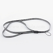 Rubber Lanyard Straps, with Plastic Findings, Black, 15.3 inch(MOBA-R001-06)