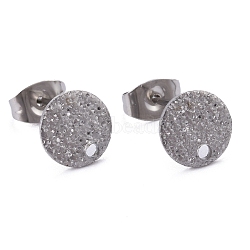 304 Stainless Steel Stud Earring Findings, with Ear Nuts/Earring Backs & Loop, Textured, Flat Round, Stainless Steel Color, 8x1mm, Hole: 1.4mm, Pin: 0.8mm(STAS-Z021-A-01P)