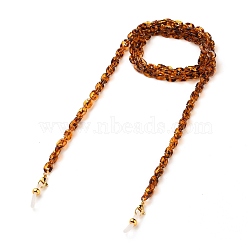 Eyeglasses Chains, Neck Strap for Eyeglasses, with Acrylic Cable Chains, 304 Stainless Steel Lobster Claw Clasps and Rubber Loop Ends, Golden, Saddle Brown, 31.69 inch(80.5cm)(AJEW-EH00246)