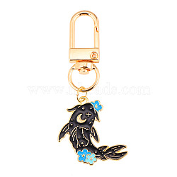 Punk Style Alloy Enamel Pendant Keychain, for Bag Car Pendant, Golden, Fish, 6~7cm(PW-WG79069-11)