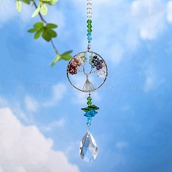 Tree of Life Crystal Pendant Decorations, with Metal Findings, for Home, Garden Decoration, Colorful, 320x50mm(PW-WG37930-01)