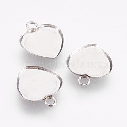 304 Stainless Steel Pendant Cabochon Settings, Plain Edge Bezel Cups, Heart, Stainless Steel Color, Tray: 10x10mm, 13x11x1mm, Hole: 1.6mm(STAS-F167-13P)