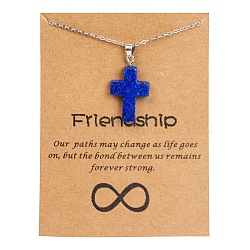 Synthetic Lapis Lazuli Cross Pendant Necklace with Stainless Steel Cable Chains, 17.72 inch(45cm)(PW23032789049)
