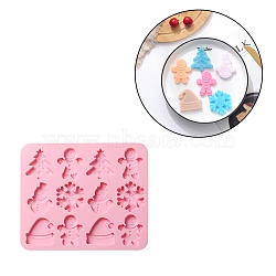 Christmas Theme Food Grade Silicone Molds, Fondant Molds, for DIY Cake Decoration, Chocolate, Candy, UV Resin & Epoxy Resin Jewelry Making, Mixed Shapes, Pink, 200x240x8mm, Inner Diameter: 52~61x46~58mm(DIY-F047-01)