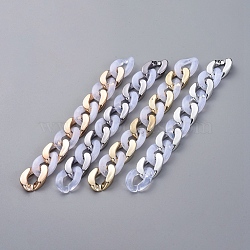 Handmade Imitation Gemstone Style Acrylic Curb Chains, with CCB Plastic Linking Ring, White, Mixed Color, Link: 30x21x6mm, about 39.37 inch(1m)/strand(AJEW-JB00524)