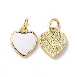 Rack Plating Brass Enamel Pendants, with Jump Ring, Cadmium Free & Nickel Free & Lead Free, Real 18K Gold Plated, Heart, White, 10x8.5x2mm, Hole: 3.4mm(KK-H431-14G)
