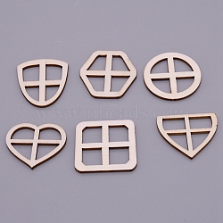 Hollow Natural Wood Cabochons, Laser Cut, Heart, Square, Flat Round, Hexagon, Sheild-shaped & Triangle, BurlyWood, 31~35x34.5~35x2mm, 6pcs/set(WOOD-WH0015-65)