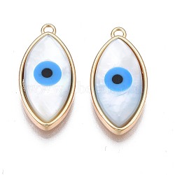 Shell Pendants, with Real 18K Gold Plated Brass Findings and Synthetic Turquoise, Nickel Free, Evil Eye, Deep Sky Blue, 20x9.5x4mm, Hole: 1.2mm(KK-N232-236)