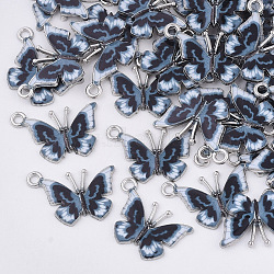 Printed Alloy Pendants, with Enamel, Butterfly, Platinum, Gray, 14x20.5x1.5mm, Hole: 1.6mm(X-PALLOY-R111-14A)