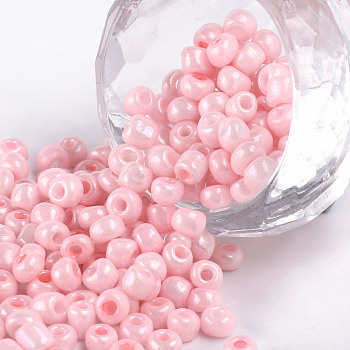 6/0 Glass Seed Beads, Opaque Colours Seed, Small Craft Beads for DIY Jewelry Making, Round, Round Hole, Pink, 6/0, 4mm, Hole: 1.5mm about 500pcs/50g, 50g/bag, 18bags/2pounds