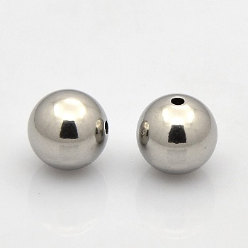 Round 201 Stainless Steel Beads, Stainless Steel Color, 10mm, Hole: 2mm