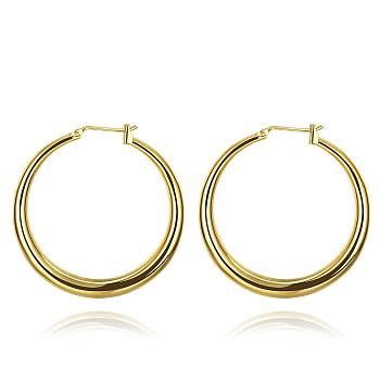 Adorable Design Ring Brass Hoop Earrings, Golden, 35x5mm