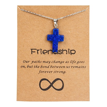 Synthetic Lapis Lazuli Cross Pendant Necklace with Stainless Steel Cable Chains, 17.72 inch(45cm)