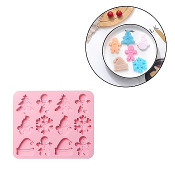 Christmas Theme Food Grade Silicone Molds, Fondant Molds, for DIY Cake Decoration, Chocolate, Candy, UV Resin & Epoxy Resin Jewelry Making, Mixed Shapes, Pink, 200x240x8mm, Inner Diameter: 52~61x46~58mm