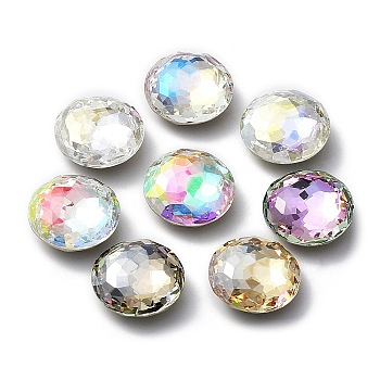 Glass Rhinestone Cabochons, Flat Back & Back Plated, Faceted, Half Round, Mixed Color, 10mm