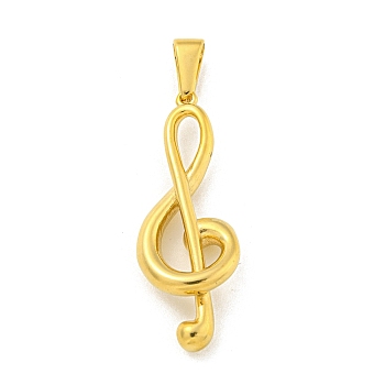 Ion Plating(IP) 304 Stainless Steel Pendants, Musical Note Charm, Golden, 43x16x8mm, Hole: 10x5mm
