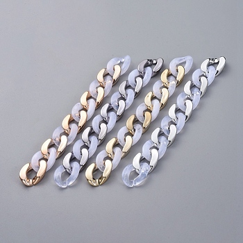 Handmade Imitation Gemstone Style Acrylic Curb Chains, with CCB Plastic Linking Ring, White, Mixed Color, Link: 30x21x6mm, about 39.37 inch(1m)/strand