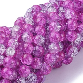 Two Tone Magenta & Light Blue Crackle Glass Round Beads Strands, 8mm, Hole: 1.3~1.6mm, 31.4 inch