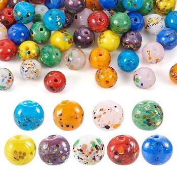 54Pcs 9 Colors Handmade Lampwork Beads, Round, Mixed Color, 10x9mm, Hole: 1.2mm, 6pcs/color
