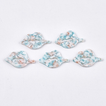 Cellulose Acetate(Resin) Pendants, Lip, Pale Turquoise, 31.5x19x2.5mm, Hole: 1.5mm