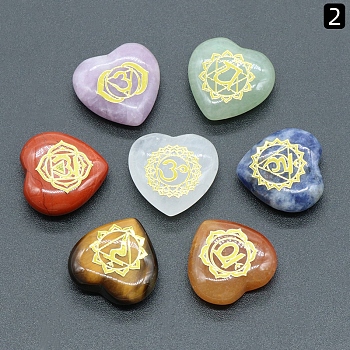 7 Chakra Symbol Natural Gemstone Heart Palm Stones, Crystal Pocket Stone for Reiki Balancing Meditation Home Decoration, 20mm, 7pcs/set