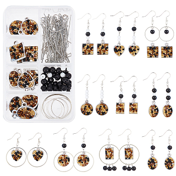 DIY Dangle Earrings Making Kit, Including Acrylic Pendants, Natural Obsidian & Glass Beads, Brass Linking Rings & Jump Rings & Earring Hooks & Pin, Mixed Color, Acrylic Pendants: 20pcs/set